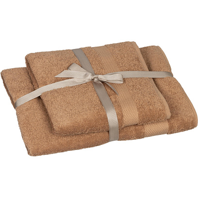 Набор полотенец махровых Luscan/бордюр 450г/м2, 50x90/70x140, бежевый