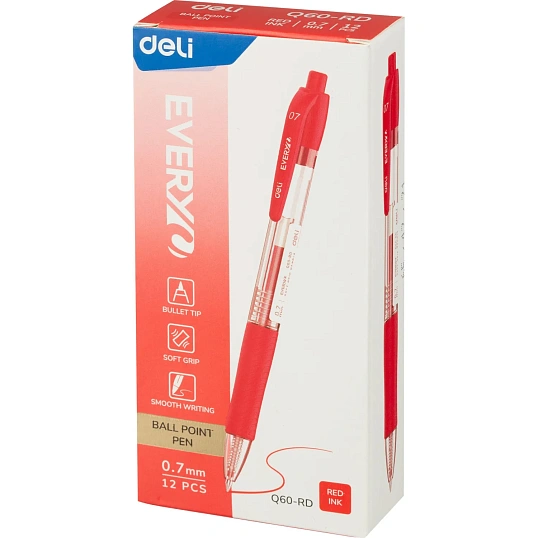 Ручка шариковая автомат. Deli Every, EQ60-RD,кр,пулевидный нак.0,7мм