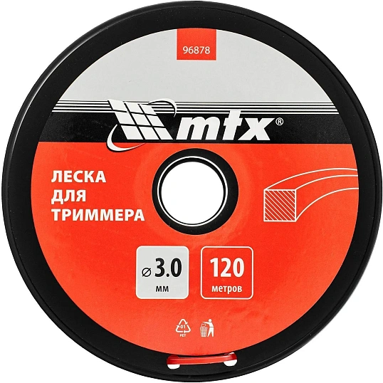 Леска для триммера MTX квадрат 3,0 мм х 120 м, на катушке (96878)