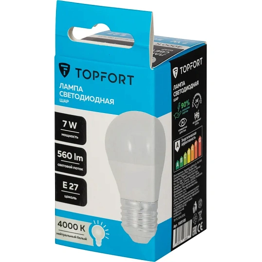 Лампа светодиодная Topfort E27 7W 4000K шар