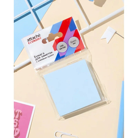 Бумага для заметок с клеевым краем Economy 51x51мм 100 л пастельный синий