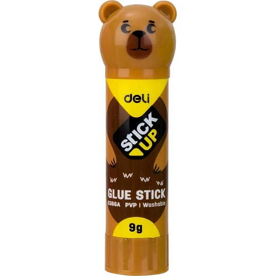 Клей-карандаш школьный 9г Deli с колпачком в форме зверька, ассорти E6366A