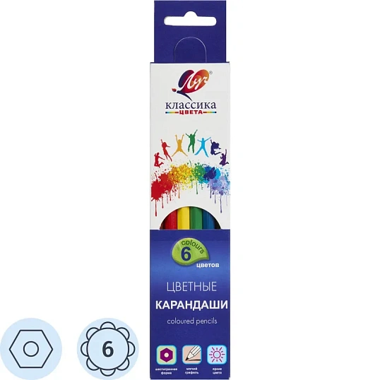 Карандаши цветные 6 цв, 6-гран, ЛУЧ Классика, 29С 1709-08