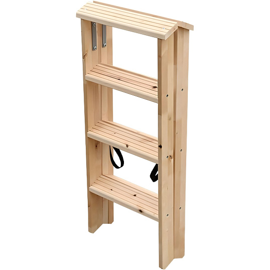 Стремянка деревянная двусторонняя с широкими ступенями 2х4 ступеней