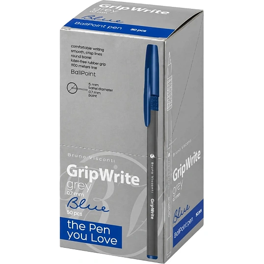 Ручка шариковая неавтомат. BV GripWrite Grey 0,7мм, синяя, 20-0326/02