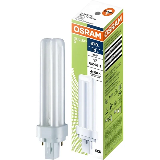 Лампа люминесцентная неинтегрирован. Osram DULUX D 13W/840 G24D-1 122866