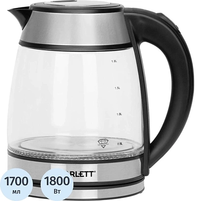 Чайник SCARLETT SC-EK27G54, электрический, 1800Вт, 1.7л, стекло, сталь