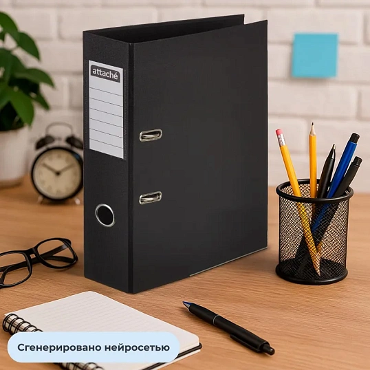 Папка-регистратор 75мм Attache, А4, черная, ПБП2, метал. угол, карман.кор