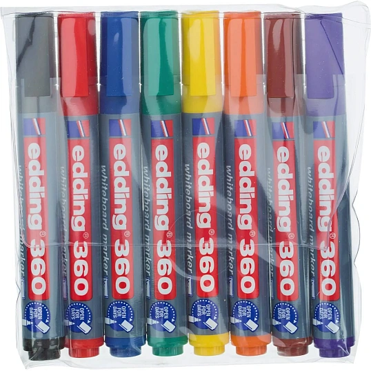 Набор маркеров для белых досок EDDING 360, 1,5-3мм, 8 цветов в ПВХ конверте