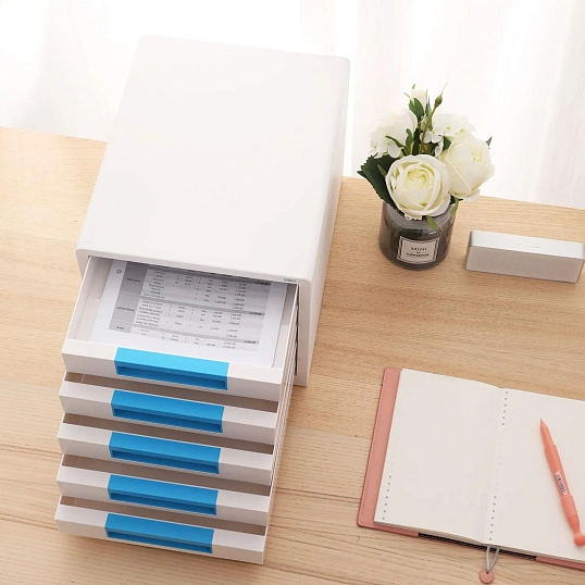 Бокс с выдвижными лотками Deli Rio EZ01033, 5 выдвижн лотков, белый/синий