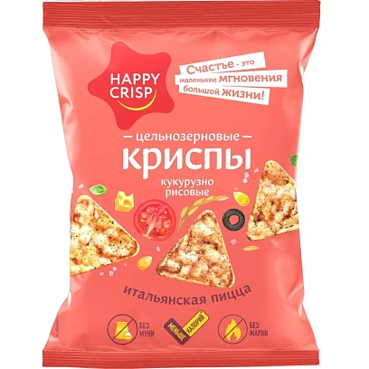 Чипсы Happy Corn цельно кукурузно рисовые,италья пицца,без жарки50гx18ш/УП