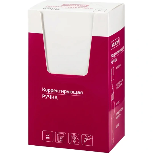 Корректирующая ручка 12 мл Attache, металл наконечник, ассорти