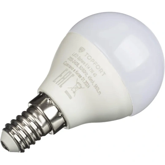 Лампа светодиодная Topfort E14 7W 4000K шар