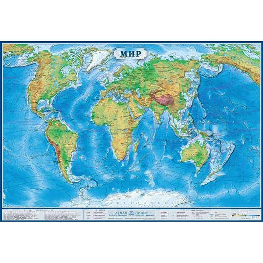 Карта настенная Мир 1,0х0,7м,м-б 1:34млн,физ,одним листом,мелованный кар