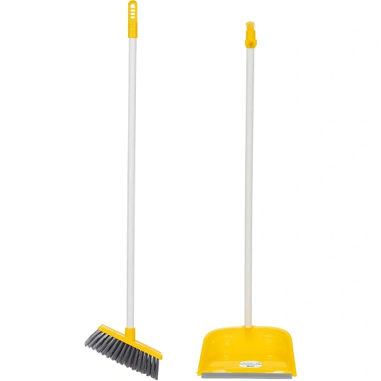 Комплект для уборки совок с щеткой для пола AF201-Y, длинный ворс, желтый