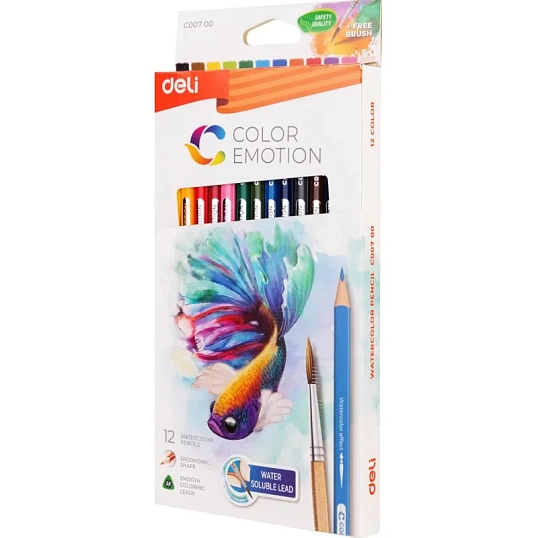 Карандаши акварельные Deli Color Emotion липа 12 цв/наб EC00700