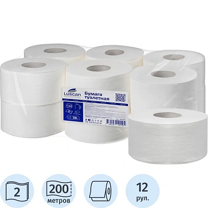 Бумага туалетная д/дисп Luscan Professional 2сл бел цел 200м 12рул/уп