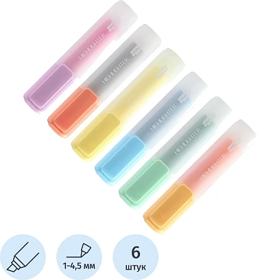 Набор текстовыделителей Deli EU629,скош.нак 1-4,5мм, 6 цветов