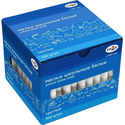 Мел школьный Гамма белые 100 штук, мягкие, круглые, 2308194