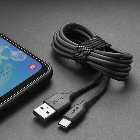 Кабель Deppa (72313)USB-A - USB-C, черный USB 2.0, 2.4A, 2м