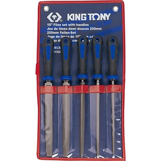 Набор напильников 250 мм,двухкомпонент рукоятки,5предметов,KING TONY 1015GQ