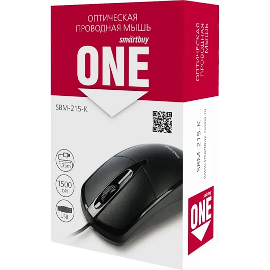 Мышь компьютерная Smartbuy ONE 215-K проводная черная (SBM-215-K)/100