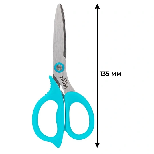 Ножницы детские Deli Explora E77755-BLUE 135мм, сталь, ассимм ручки,голубой