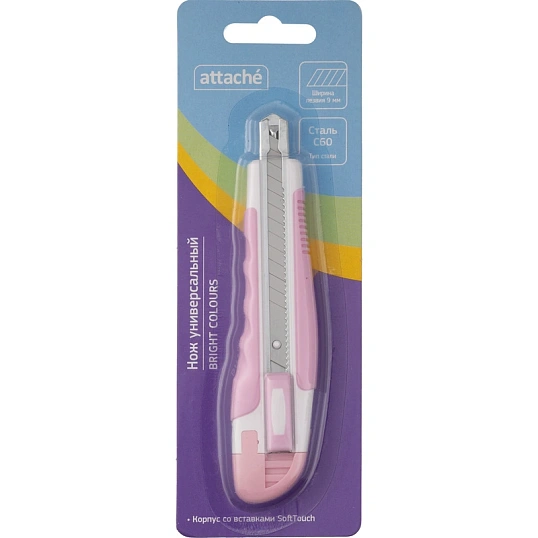 Нож универсальный Attache 9 мм пласт со встав мет направл. роз. авто