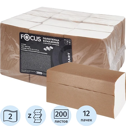 Полотенца бумажные Focus SMART Z-слож 2сл 200л 12пач/уп_5103017