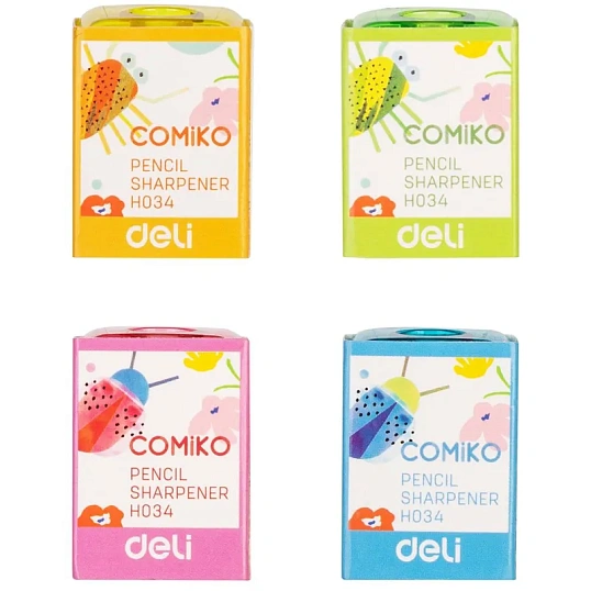 Точилка ручная Deli, 1 отверстие, пластик, стальное лезвие, ассорти