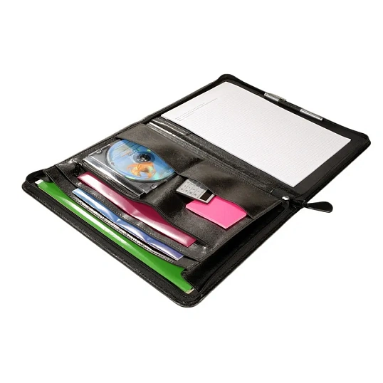 Папка деловая из кож/зам ЛИДЕР 123и  VIP-серия , на молнии, черн.,  Россия