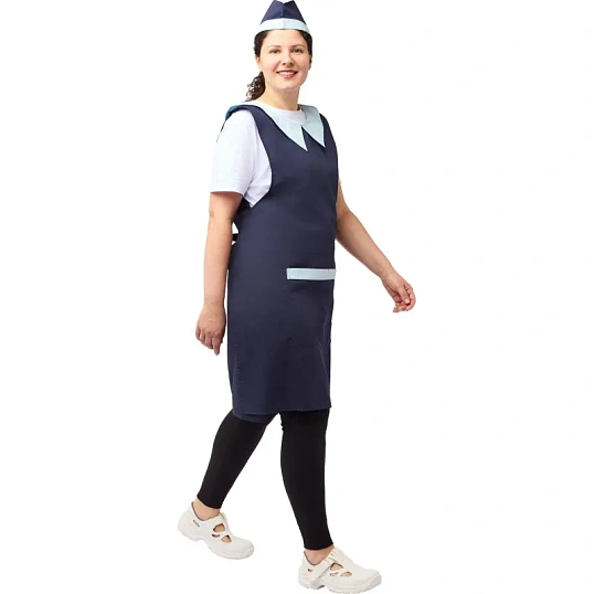 Фартук сарафан Маркет Профи с пилоткой всеразмерный цв. т.син/глб