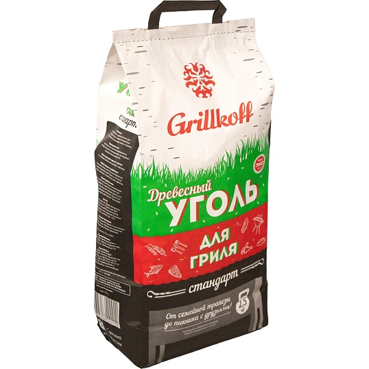 Уголь древесный для гриля Grillkoff Стандарт, пакет 2.5кг с ручкой, 1
