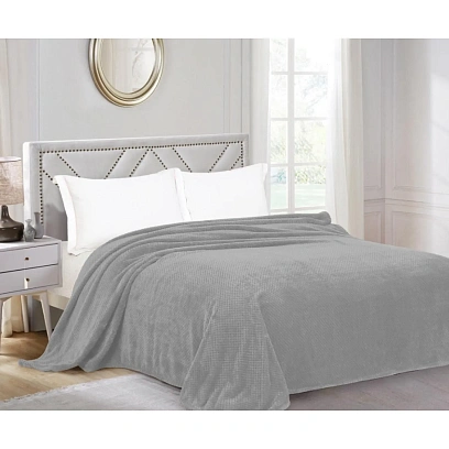 Плед велсофт  150х200см серый рубчик 15-4101 G