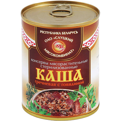 Каша Мясные консервы Слуцкий мясокомбинат гречневая с говядиной, 340г