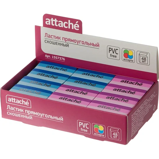 Ластик Attache прямоуг. скош., 49x19x8 мм, термопл.каучук, ассорти