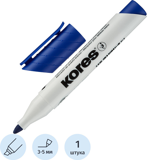 Маркер для белых досок KORES синий 3-5 мм скошенный наконечник 20853