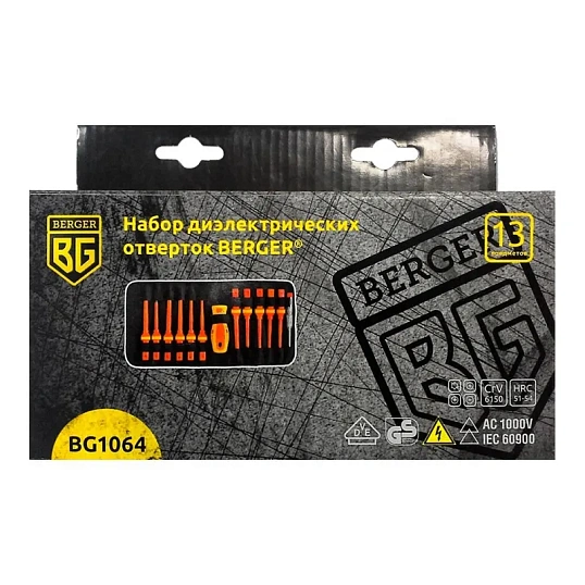 Набор отверток диэлектрических до 1000V 13 предметов BERGER BG1064