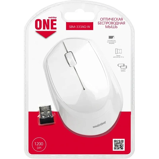 Мышь компьютерная Smartbuy ONE 333AG-W WLS белая (SBM-333AG-W)/80