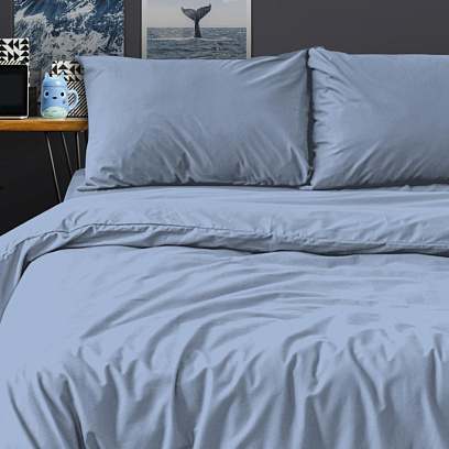 Постельное белье 2сп Поплин гл/кр (нав.50х70-2шт), Деним,299506