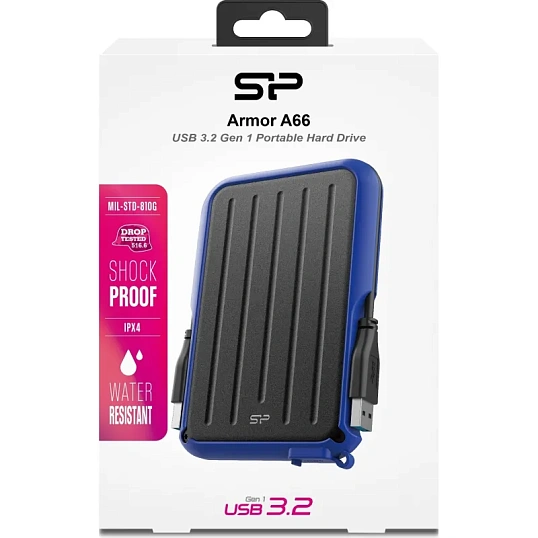 Портативный HDD Silicon Power Armor A66 2 TB USB 3.2, синий, черный