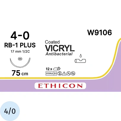 Шовный материал ВИКРИЛ 4/0, 75 см, кол. 17 мм, 1/2 W9106 12 шт./уп.