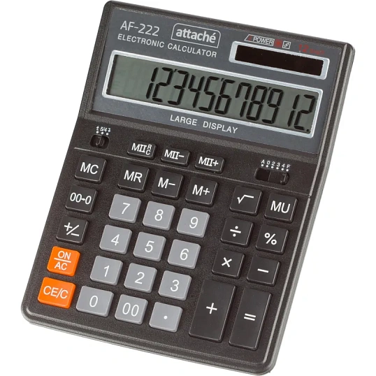 Калькулятор настольный ПОЛН/Р Attache AF-222, 12раз, дв.пит,203x158мм, черн