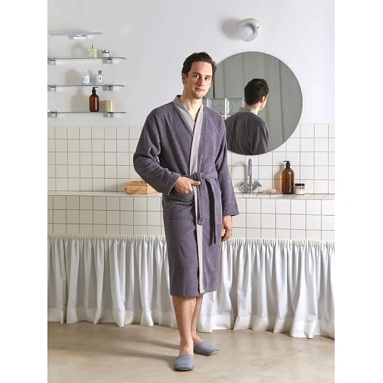 Халат Махровый Мужской  DELRAY Кимоно антрацит, L-XL, 300 гр/м2