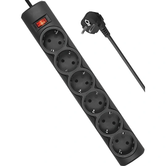 Сетевой фильтр Defender  DFS 151 1,8 м, черный, 6 розеток(99494)