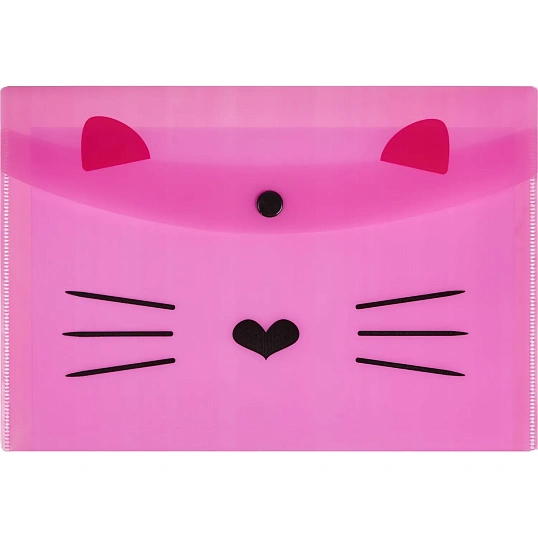 Папка-конверт на кнопке А5 №1School Kitty 2 шт/уп (1 роз., 1 черн)
