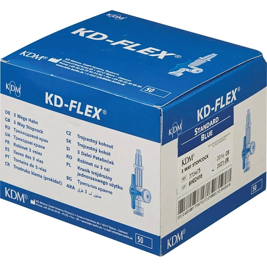 Кран трехходовой для инфуз.магистралей (синий) KDM 50шт/уп