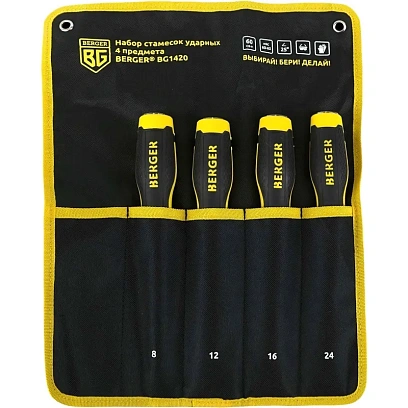 Набор стамесок для обработки древесины, 4 шт:8,12,16,24 мм, BERGER BG1420
