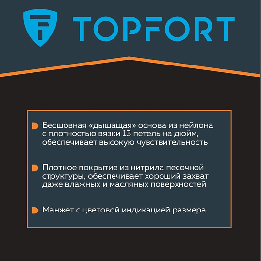Перчатки защитные TOPFORT НН02 нейлон с нитриловым покрытием р.11