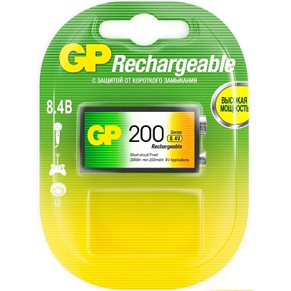 Аккумулятор GP 200mAh Крона 8,4V NiMh 20R8H-2CRU1/ 20R8HRGY-2CRCB1 бл/1шт